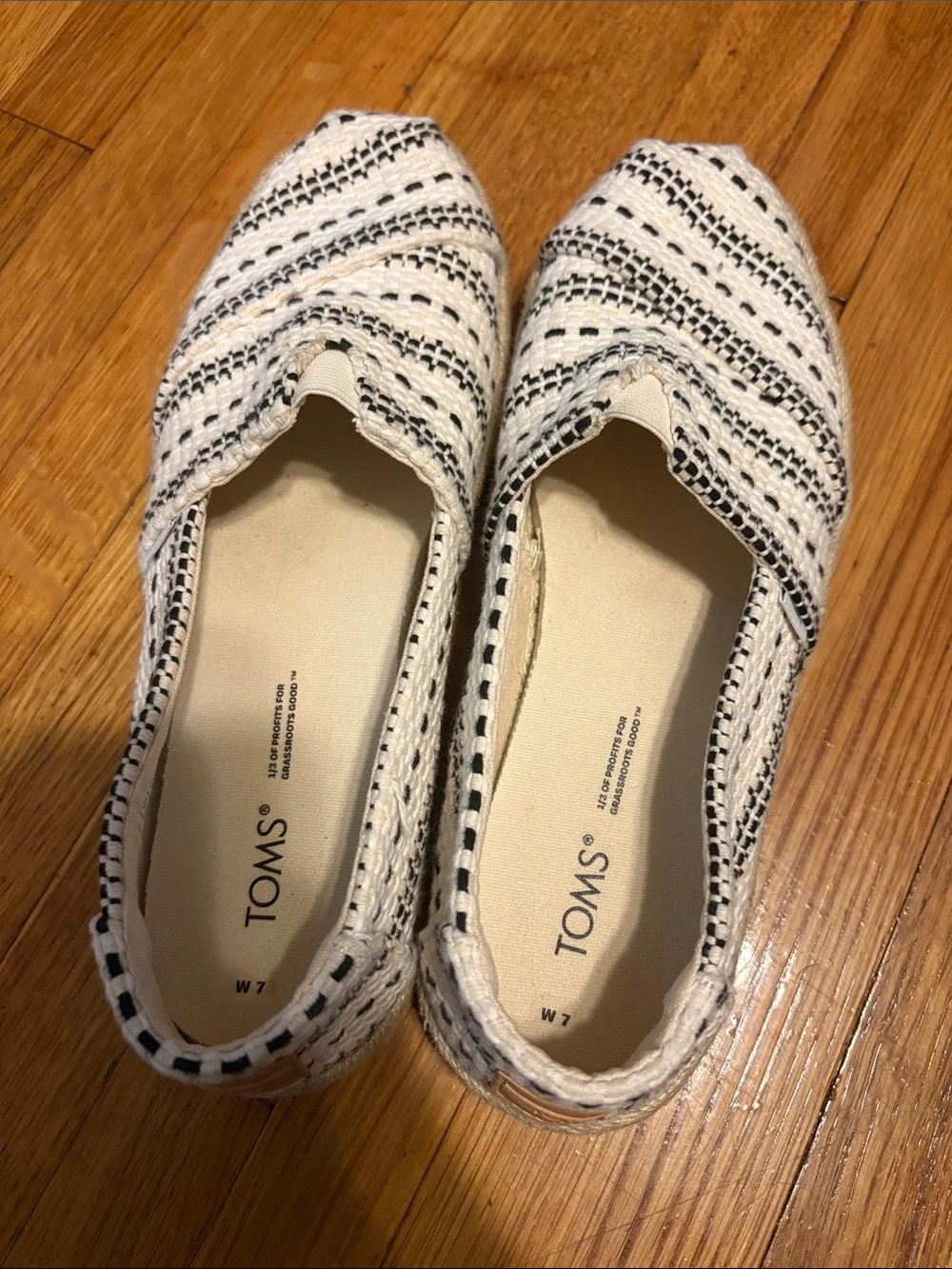 Toms Striped Woven Espadrilles in Cream and Black